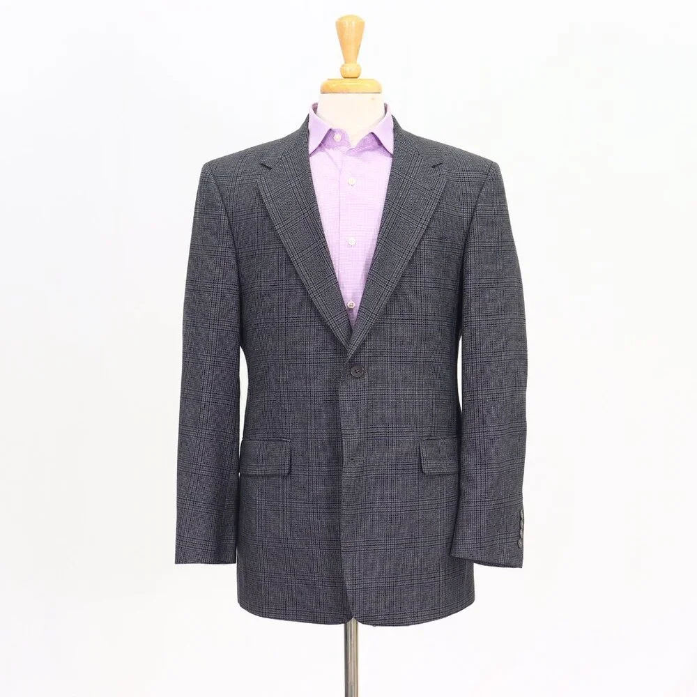Hart Schaffner Marx 40R Gray Blazer Sport Coat Jacket 2-Button Check T381